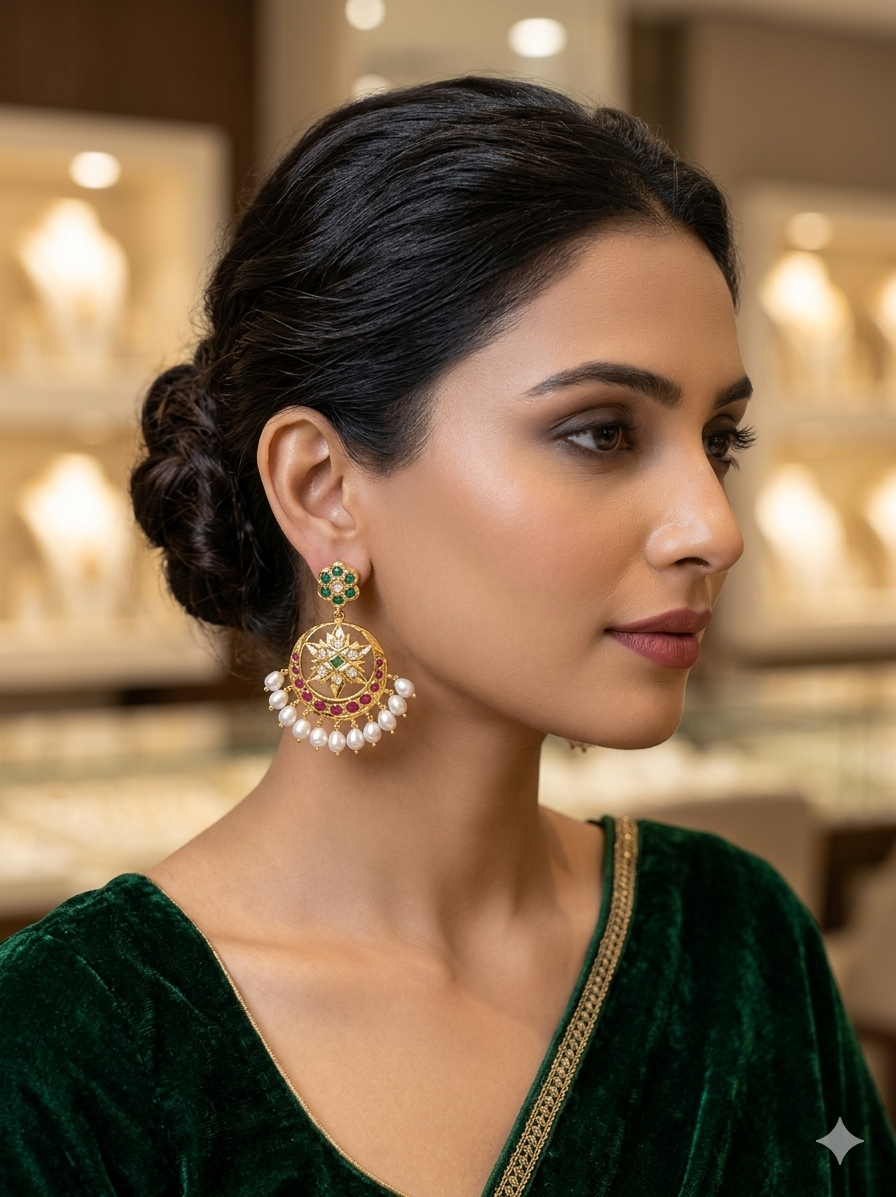 Ruby Pearl Chandbali Earrings