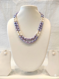 Pastel Dual-Tone Pearl Layered Necklace Set with Earrings