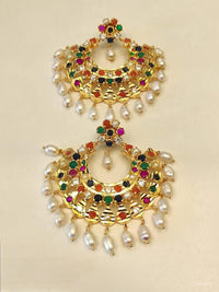 Royal Navratna Pearl Chandbali Earrings