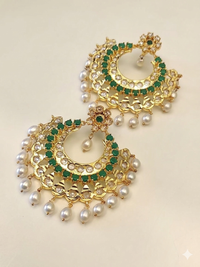 Emerald Pearl Chandbali Statement Earrings