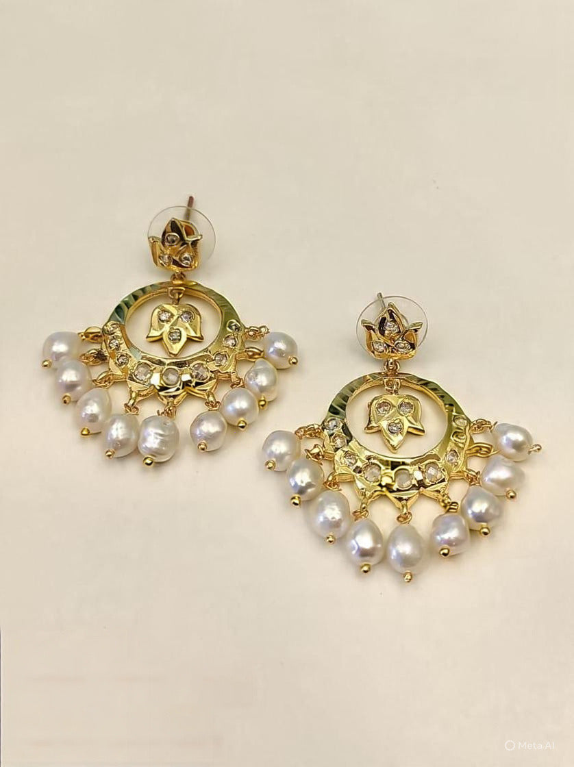 Floral Pearl Drop Chandbali Earrings