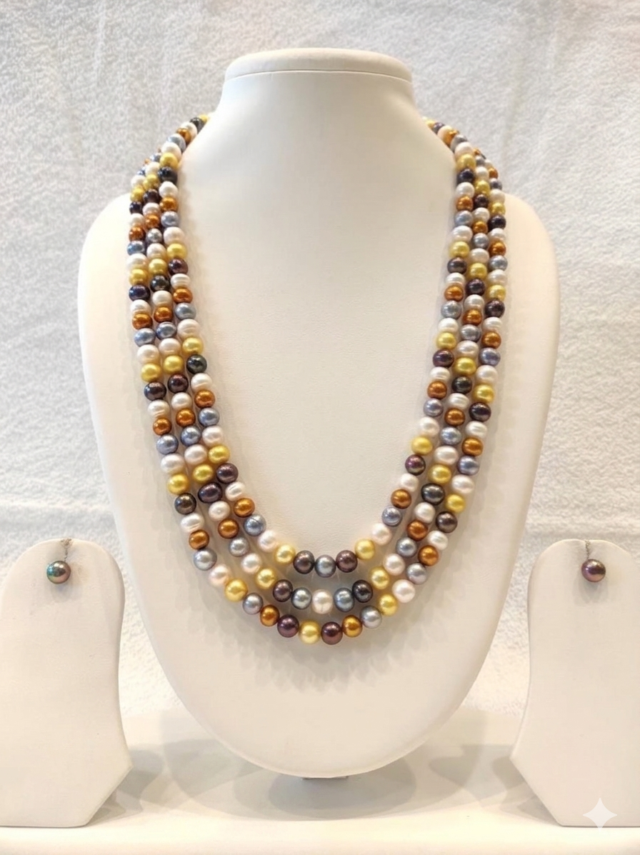 Multicolor Pearl Multi-Layer Statement Necklace Set