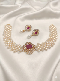 Royal Ruby & Pearl Multi-Strand Choker Set