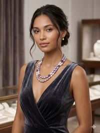Pastel Dual-Tone Pearl Layered Necklace Set with Earrings