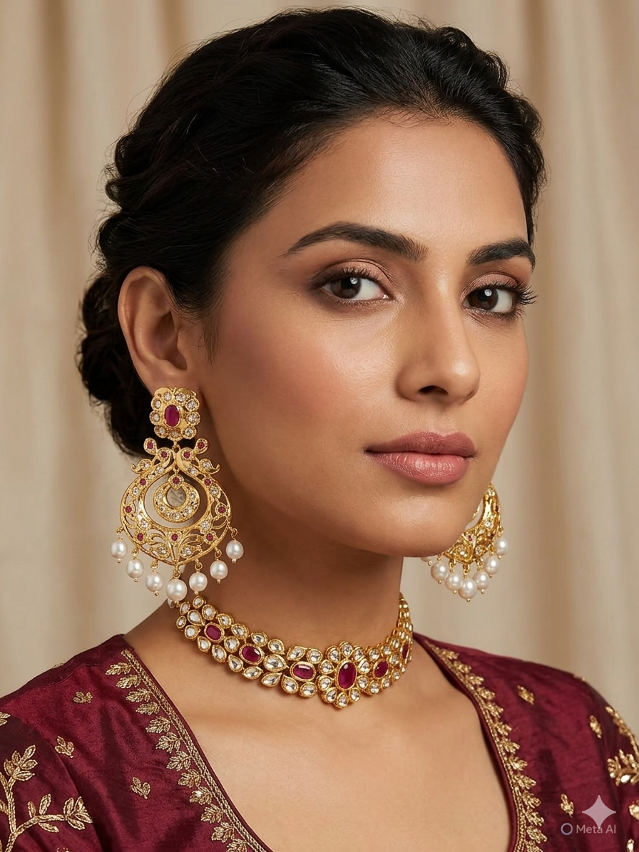 Ruby Pearl Antique Chandbali Earrings