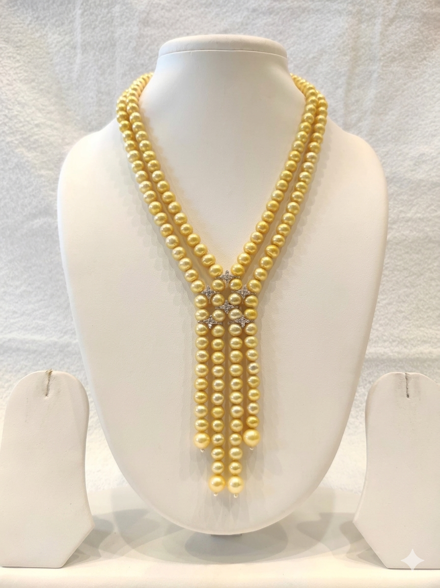 Luxury Golden Pearl Multi-Strand Tassel Necklace Set
