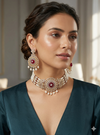 Regal Ruby Pearl Kundan Choker Set