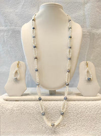 Elegant Dual-Tone Pearl Long Necklace Set with Earrings