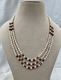 Triple-Strand Pearl & Gomed Necklace