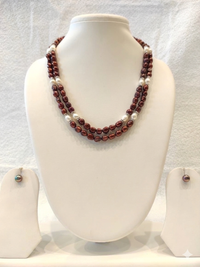 Elegant Burgundy & Pearl Double-Layer Necklace Set