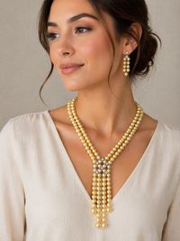 Luxury Golden Pearl Multi-Strand Tassel Necklace Set