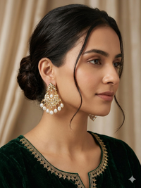 Elegant Kundan Pearl Drop Chandbali Earrings