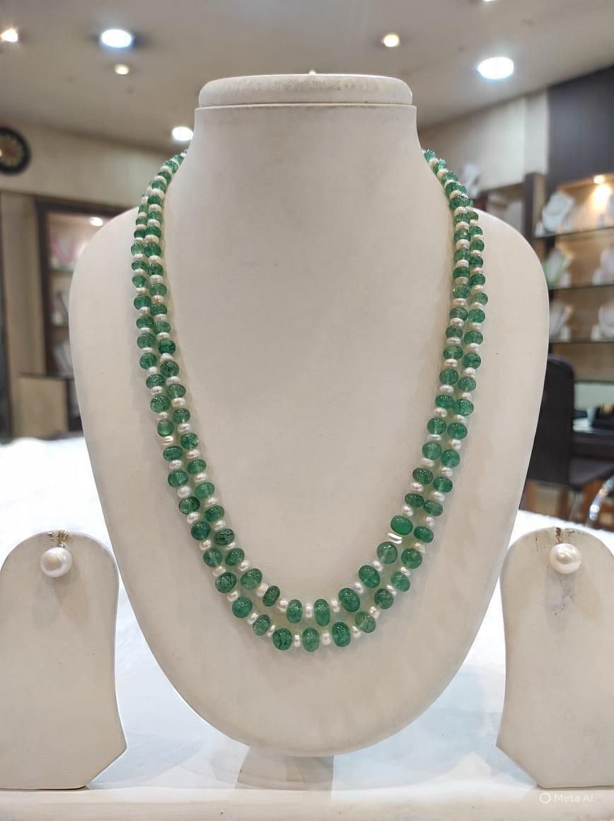 Elegant green pearl (2 rows) set