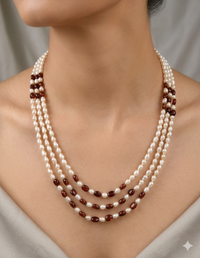 Triple-Strand Pearl & Gomed Necklace