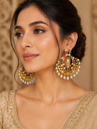 Royal Navratna Pearl Chandbali Earrings