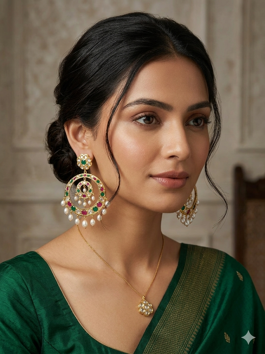 Royal Multicolor Kundan Pearl Chandbali Earrings