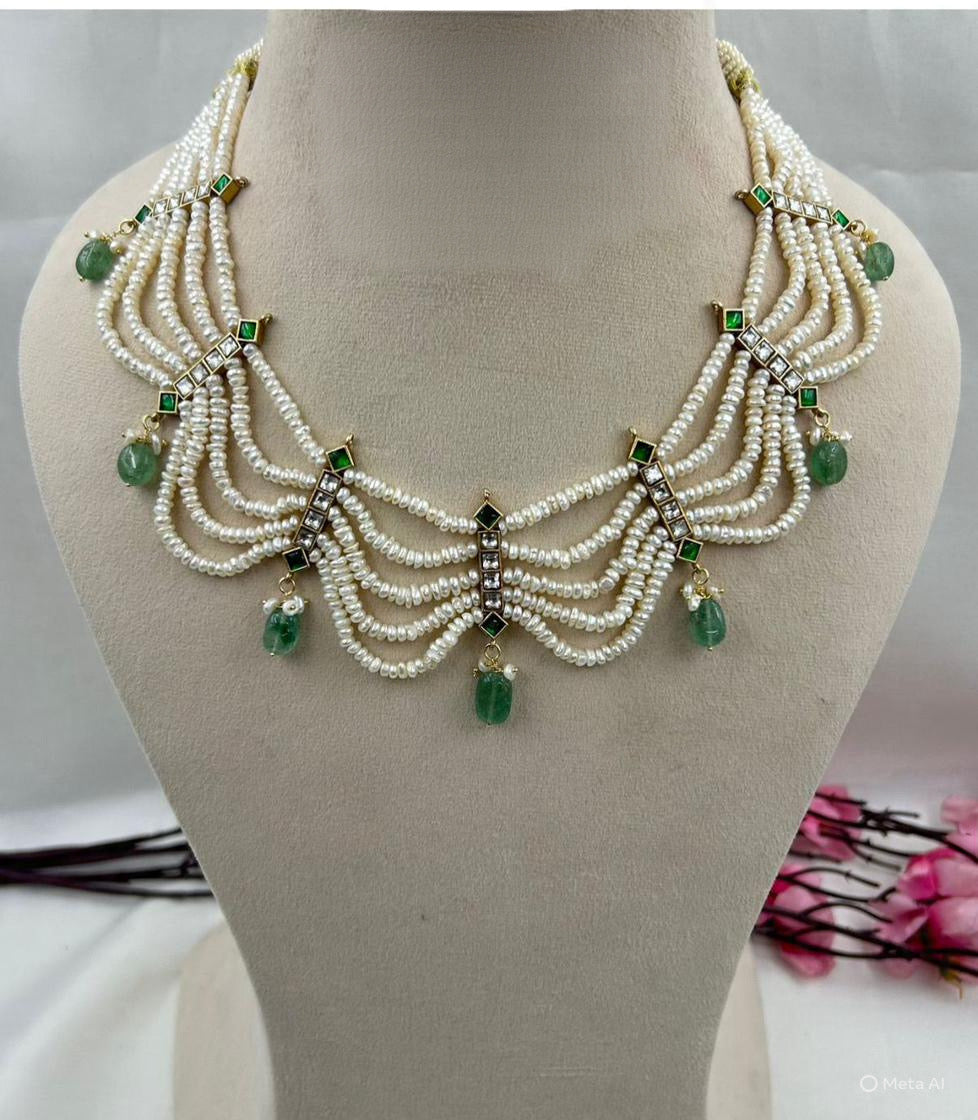 Emerald Pearl Cascade Statement Necklace