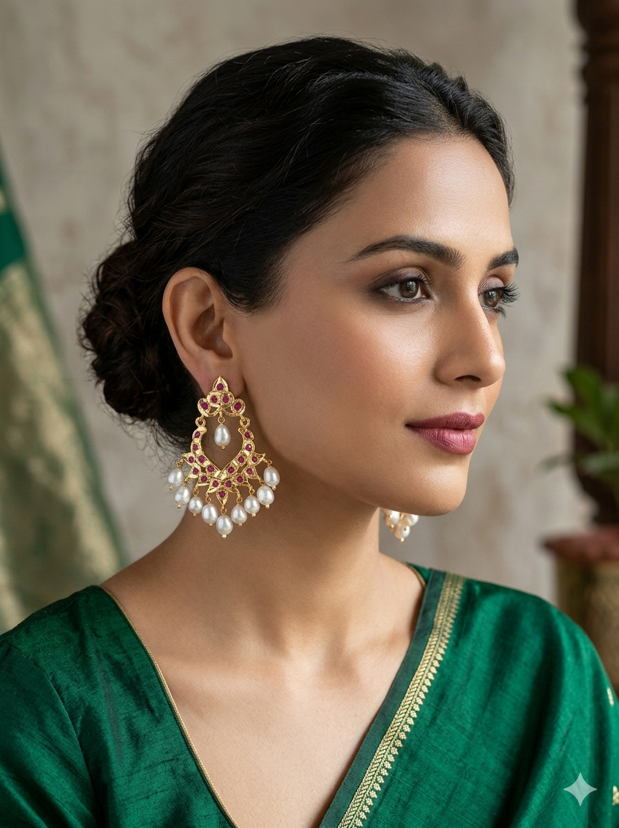 Ruby Pearl Chandbali Earrings