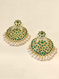 Emerald Green Kundan Pearl Layered Chandbali Earrings
