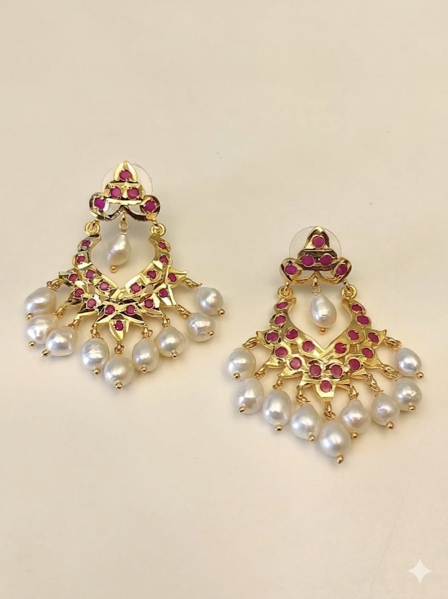 Ruby Pearl Chandbali Earrings