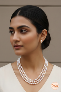 Elegant Triple-Strand Lavender and Peach Pearl Necklace Set